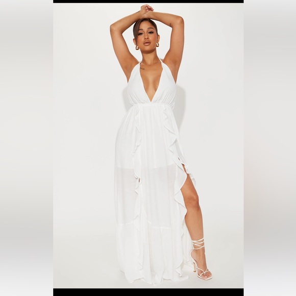 Fashion Nova: AYLA RUFFLE MAXI DRESS - WHITE - XS - Picture 1 of 3